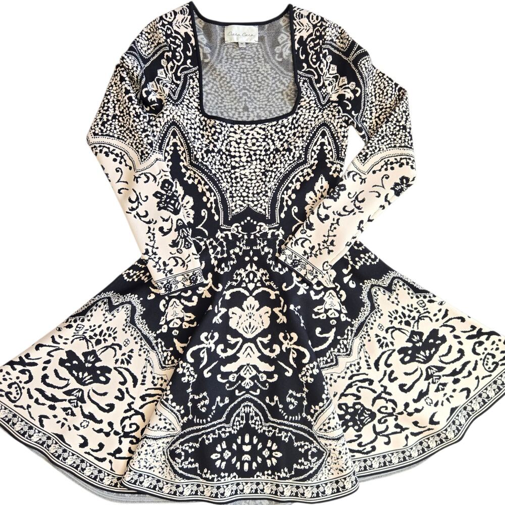 Cara Cara Lillia Knit Dress Scroll Terrace Graphic Party Fit Flare Women Medium